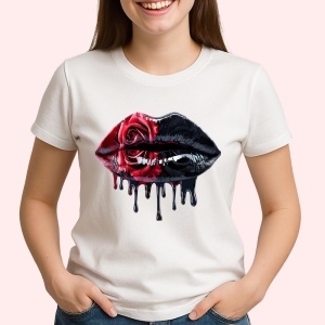 Tricou Buze femeie intense cu trandafiri rosii pictati, Lip gloss, Copii | Dama