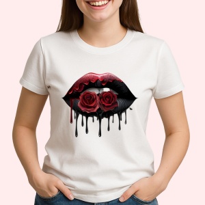 Tricou Buze femeie negre cu trandafiri rosii luciosi, Lip gloss, Copii | Dama - Img 2