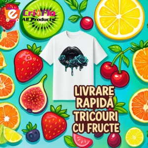 Tricou Buze femeie negre lucioase cu trandafiri albastru intens, Lip gloss, Copii | Dama - Img 7