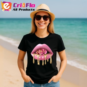 Tricou Buze femeie negre lucioase cu trandafiri albastru intens, Lip gloss, Copii | Dama, culoare negru - Img 11