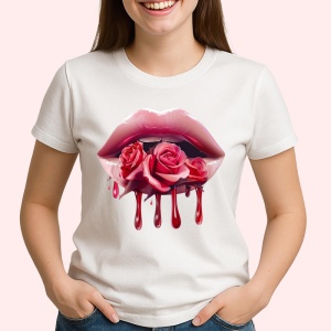 Tricou Buze femeie roz cu doua trandafiri romantici, Lip gloss, Copii | Dama
