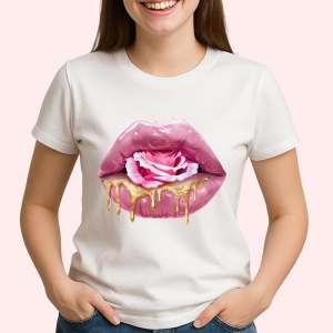 Tricou Buze femeie roz cu doua trandafiri romantici, Lip gloss, Copii | Dama - Img 2
