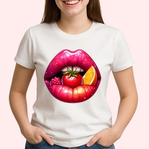 Tricou Buze femeie violet cu trandafiri roz si mov, Lip gloss, Copii | Dama - Img 3