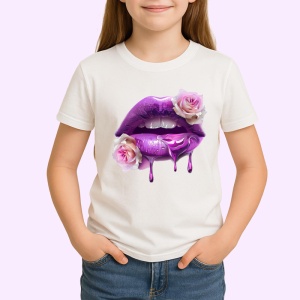 Tricou Buze jumatate rosu jumatate negru cu trandafiri, Lip gloss, Copii | Dama - Img 3