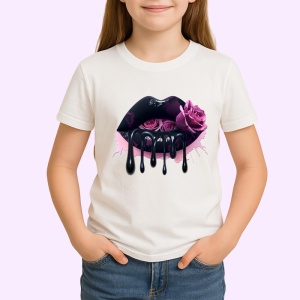 Tricou Buze negre cu doi trandafiri rosii, Lip gloss, Copii | Dama - Img 2