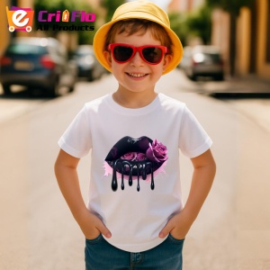 Tricou Buze negre cu doi trandafiri rosii, Lip gloss, Copii | Dama - Img 10