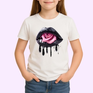 Tricou Buze negre cu trandafir rosu aprins, Lip gloss, Copii | Dama - Img 2