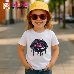 Tricou Buze negre cu trandafir roz inchis, Lip gloss, Copii | Dama - Img 5