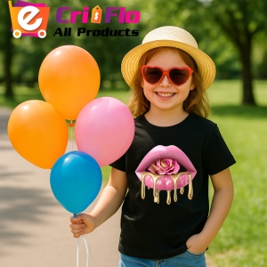Tricou Buze nude cu trandafir si aur lichid, Lip gloss, Copii | Dama, culoare negru - Img 4