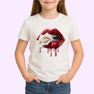 Tricou Buze pastel cu trandafir violet, Lip gloss, Copii | Dama - Img 3