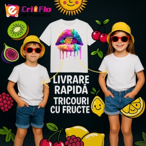 Tricou Buze pastel cu trandafir violet, Lip gloss, Copii | Dama - Img 12