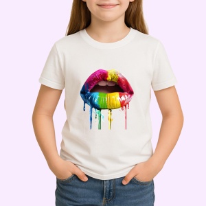 Tricou Buze pop art in degradee curcubeu fundal alb Copii | Dama | Barbat - Img 4