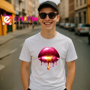 Tricou Buze rosii lucioase cu efect lichid fundal alb Copii | Dama | Barbat - Img 6