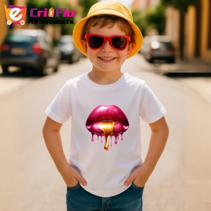 Tricou Buze rosii lucioase cu efect lichid fundal alb Copii | Dama | Barbat - Img 11