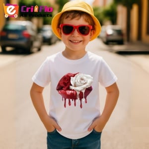 Tricou Buze rosu cu trandafir roz si lumina delicata, Lip gloss, Copii | Dama - Img 9