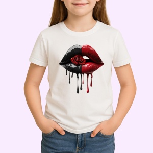 Tricou Buze rosu intens cu trandafir si auriu lichid, Lip gloss, Copii | Dama - Img 3