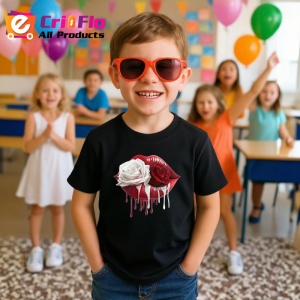 Tricou Buze rosu intens cu trandafir si auriu lichid, Lip gloss, Copii | Dama, culoare negru - Img 10