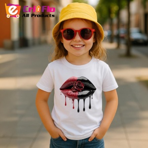 Tricou Buze rosu si negru cu trandafir central, Lip gloss, Copii | Dama - Img 10