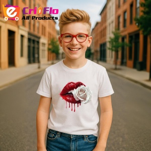 Tricou Buze stropite cu trandafir alb elegant, Lip gloss, Copii | Dama - Img 6