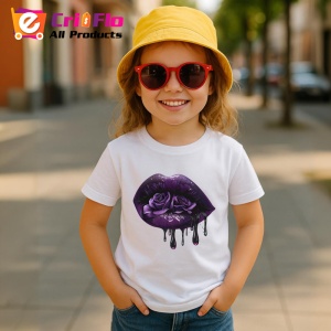 Tricou Buze violet cu trandafiri roz si mov, Lip gloss, Copii | Dama - Img 10