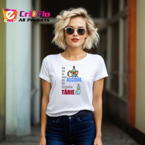 Tricou Ca Sa Te Lasi De Alcool Iti Trebuie Tarie, din bumbac 100% , tricou alb pentru Dama | Barbat - Img 4