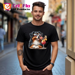 Tricou Caine australian shepherd ochelari cocktail rosu portocaliu, Copii | Dama | Barbat , tricou negru - Img 10
