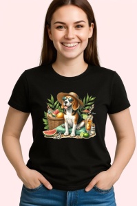 Tricou Caine beagle palarie cos picnic pepene cocktail, Copii | Dama | Barbat , tricou negru - Img 3