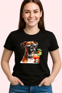 Tricou Caine boxer ochelari negri cocktail cu lime, Copii | Dama | Barbat , tricou negru - Img 3