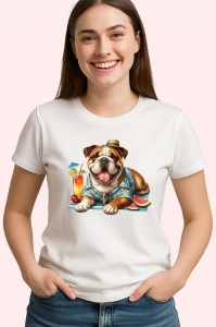 Tricou caine bulldog englez camasa tropicala cocktail pepene, Copii | Dama | Barbat - Img 4