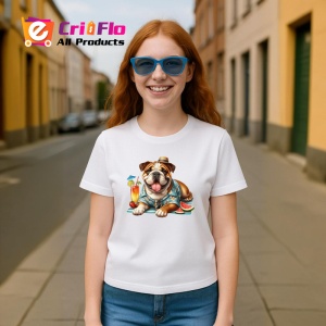 Tricou caine bulldog englez camasa tropicala cocktail pepene, Copii | Dama | Barbat - Img 9