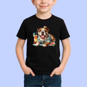 Tricou Caine bulldog englez camasa tropicala cocktail pepene, Copii | Dama | Barbat , tricou negru - Img 2