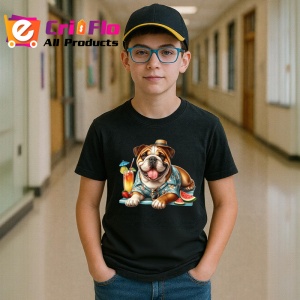 Tricou Caine bulldog englez camasa tropicala cocktail pepene, Copii | Dama | Barbat , tricou negru - Img 6