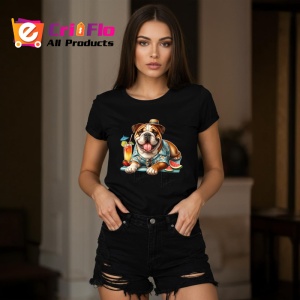 Tricou Caine bulldog englez camasa tropicala cocktail pepene, Copii | Dama | Barbat , tricou negru