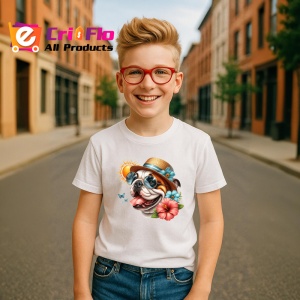 Tricou caine bulldog englez palarie flori cocktail soare, Copii | Dama | Barbat - Img 7