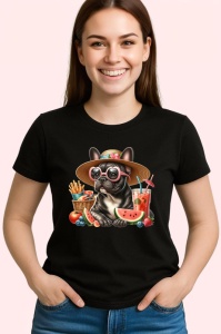 Tricou Caine bulldog francez palarie pepene cocktail chips, Copii | Dama | Barbat , tricou negru - Img 3