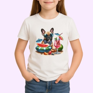 Tricou caine bulldog francez piscina pepene cocktail, Copii | Dama | Barbat - Img 3