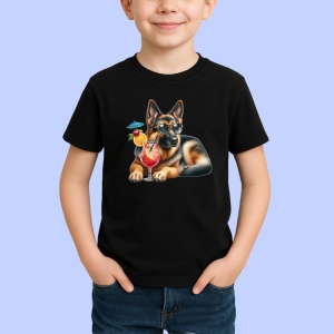 Tricou Caine ciobanesc cocktail portocala vara relaxare, Copii | Dama | Barbat , tricou negru - Img 2