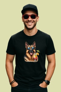 Tricou Caine ciobanesc german ochelari cocktail tropical, Copii | Dama | Barbat , tricou negru - Img 3