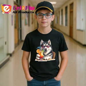 Tricou Caine husky ochelari mov cocktail portocala, Copii | Dama | Barbat , tricou negru - Img 5