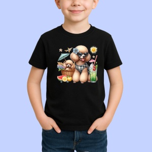 Tricou Caine pudel costum de baie cos plaja vara, Copii | Dama | Barbat , tricou negru - Img 2