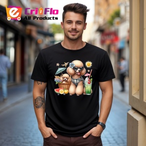 Tricou Caine pudel costum de baie cos plaja vara, Copii | Dama | Barbat , tricou negru - Img 10