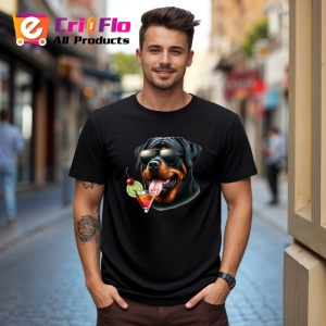 Tricou Caine rottweiler ochelari cocktail rosu verde, Copii | Dama | Barbat , tricou negru