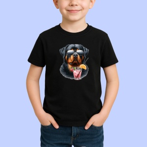 Tricou Caine rottweiler ochelari cocktail roz cu pai, Copii | Dama | Barbat , tricou negru - Img 2