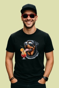 Tricou Caine rottweiler ochelari lant cocktail portocala, Copii | Dama | Barbat , tricou negru