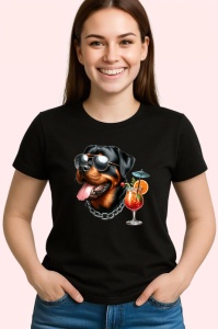 Tricou Caine rottweiler ochelari negri lant cocktail tropical, Copii | Dama | Barbat , tricou negru - Img 3