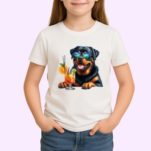 Tricou caine rottweiler ochelari soare cocktail portocaliu, Copii | Dama | Barbat - Img 3