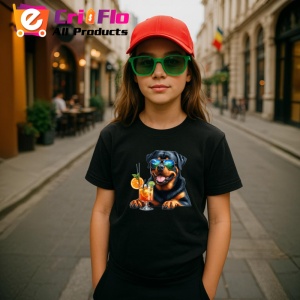 Tricou Caine rottweiler ochelari soare cocktail portocaliu, Copii | Dama | Barbat , tricou negru - Img 5