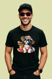 Tricou Caine shih tzu palarie floare cocktail pepene vara, Copii | Dama | Barbat , tricou negru - Img 4