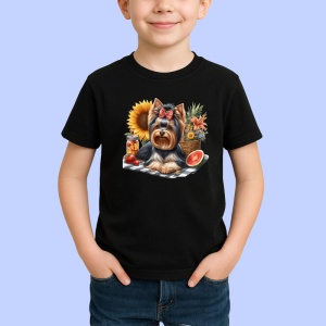 Tricou Caine yorkshire fundita pepene floarea soarelui, Copii | Dama | Barbat , tricou negru - Img 2
