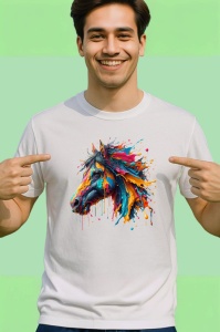 Tricou Cal in miscare cu efecte de vopsea curcubeu Copii | Dama | Barbat - Img 2
